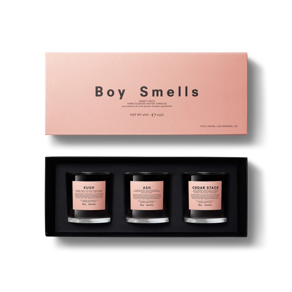 Boy Smells Ash, Cedar Stack, Kush Candle New in Box Pink Votive Box Set of 3